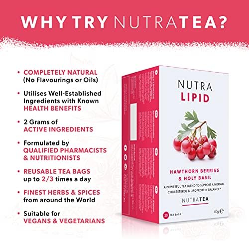 NUTRALIPID - Lipid Management Tea | Cholesterol Tea – Supports Cholesterol Levels and Heart Health – Includes Red Yeast Rice & Fenugreek - 60 Enveloped Tea Bags - by Nutra Tea - Herbal Tea - (3 Pack)