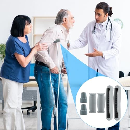 Crutch Pads and Caps Set, 6pcs Underarm Hand Grips Crutch Pad, Universal Rubber Padding for Armpits and Hand Grips with Replacement Feet Caps Crutc-h Accessories(Color:Grey)
