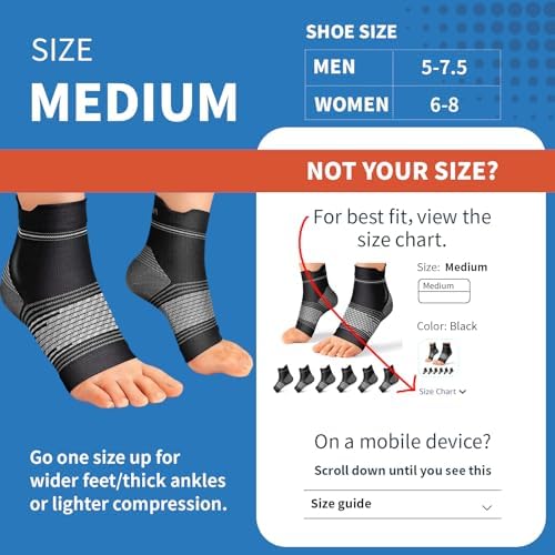 6 Pairs Plantar Fasciitis Socks for Men & Women, Ankle Brace Compression Socks with Arch Support for Achilles Tendonitis, Heel Pain, Swelling & Arthritis Relief, Black, Medium