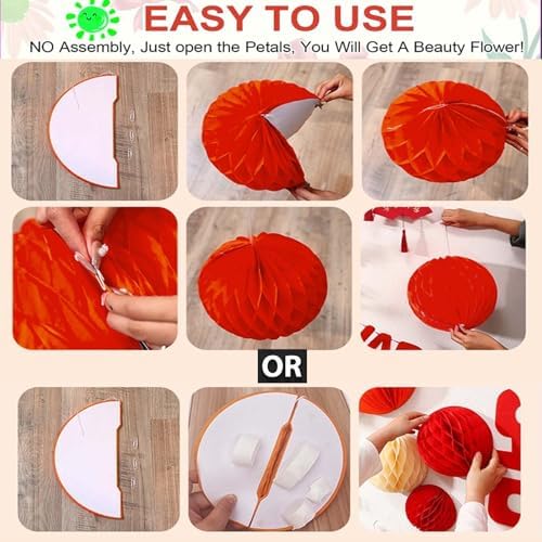 Orange and Blue Rainbow Paper Honeycomb Balls,6 and 10 inch Hanging Tissue Pompoms,12 Pack Party Decorations