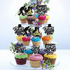 Rsstarxi 24 Pack Happy Father's Day Cupcake Toppers Glitter Dad is My Hero Cupcake Picks Best Dad Love Dad Cake decorations for Happy Father's Day Dad Birthday Party Supplies Black