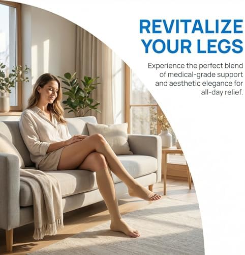 MGANG Medical Grade Compression Socks for Women & Men - 20-30 mmHg Graduated Stockings for Pregnancy, Nurses, Running, Travel - Relief from Swelling, Varicose Veins, Fatigue, Beige 2XL