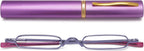 VEVESMUNDO Compact Reading Glasses Women Men Mini Slim Narrow Pocket Portable Readers with Metal Case