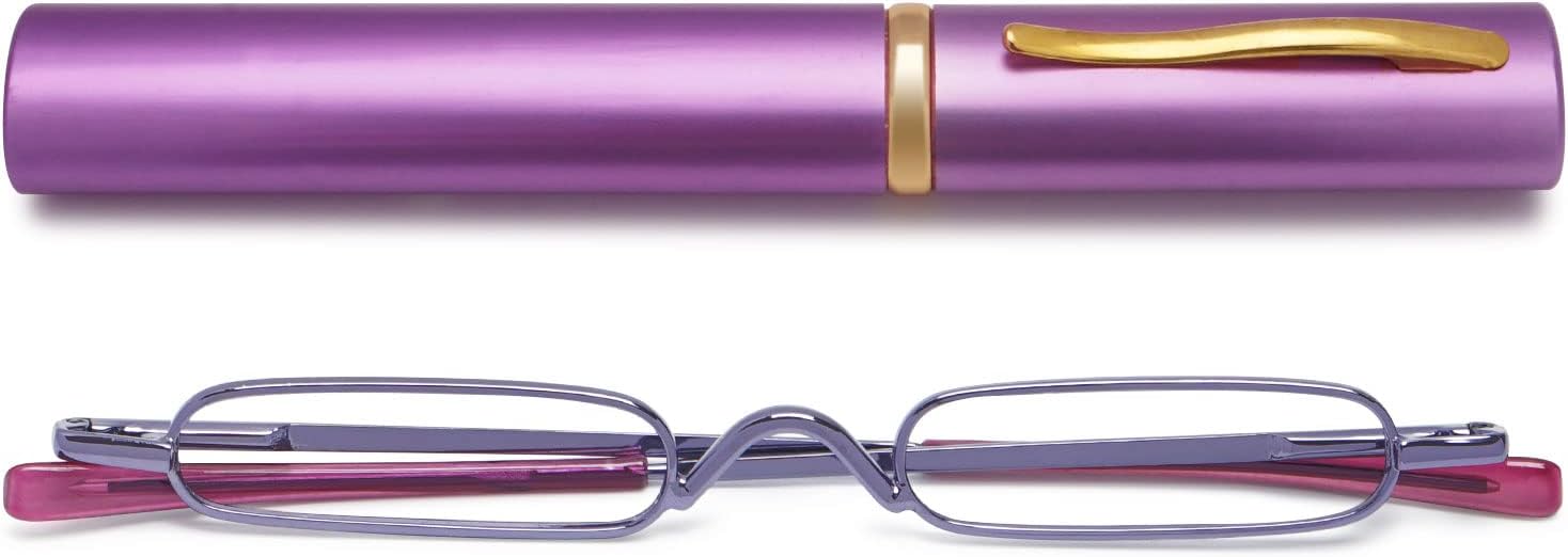 VEVESMUNDO Compact Reading Glasses Women Men Mini Slim Narrow Pocket Portable Readers with Metal Case