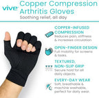 Vive Copper Infused Fingerless Arthritis Compression Gloves (Pair) - Relief for Men, Women, Rheumatoid, Swelling, Carpal Tunnel, Tendonitis, Edema, Hand & Finger Pain - Comfortable Non-Slip (Medium)