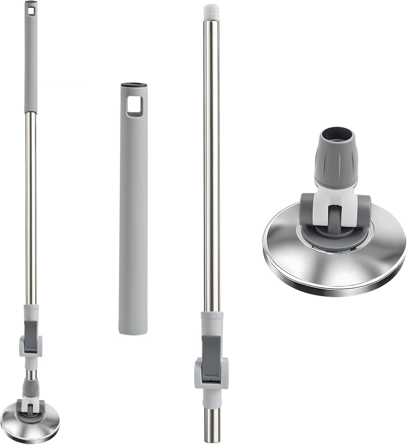 Spin Mop Replacement Handle 360° Rotation Adjustment 53.5-inch Telescopic Mop Replacement Pole Durable Stainless Steel Pad for Cleaning Various Household Surfaces