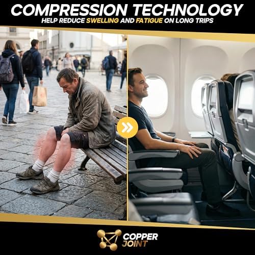 CopperJoint 15-20 mmHg Compression Socks for Men & Women, 2X Large Black Knee-High Graduated Support – Wide Calf Copper-Infused Nylon for Circulation, Swelling Relief, Travel & Long Shifts