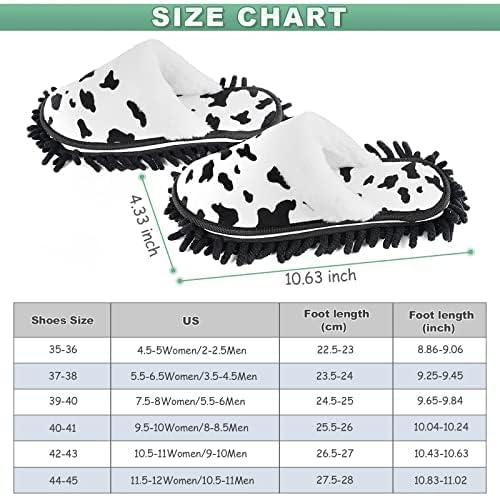 Microfiber Floor Mop Slippers House Dust Cleaning Tool Detachable Washable Shoes for Kitchen House Cleaning (Women 8.5-9/Men 11-11.5, Cow pattern)
