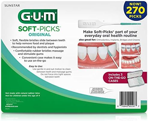 GUM Soft-Picks Original, Easy to Use Dental Picks for Teeth Cleaning and Gum Health, Disposable Interdental Brushes with Convenient Carry Case, Dentist Recommended Dental Picks, 270 Count