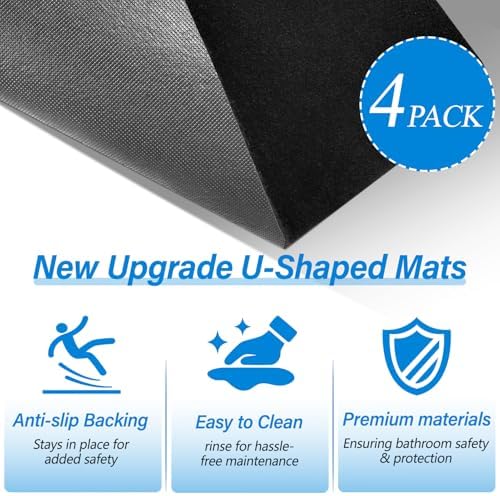 4 Pack Toilet Mats,Upgrade Toilet Floor Protector from Urine,Toilet Rugs U Shaped Washable,Toilet Mats for Bathroom,Around Toilet Floor Protector,Potty Training Mats for Bathroom