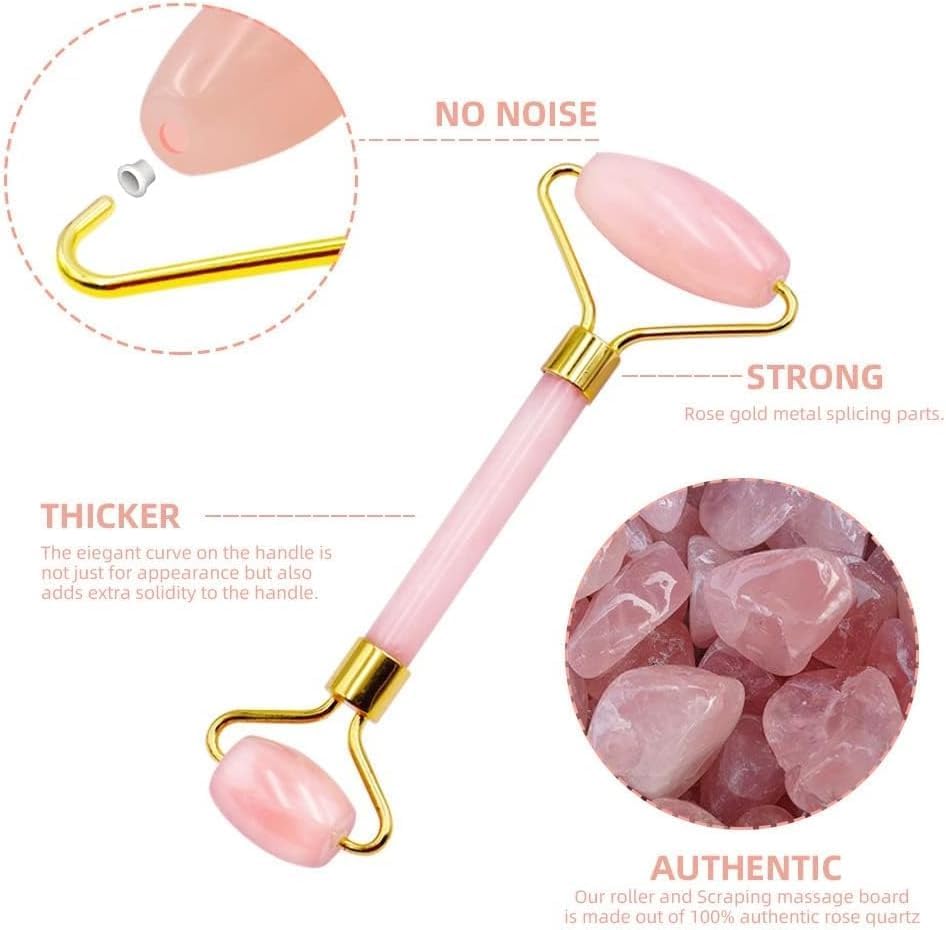 Rose Quartz Gua Sha & Jade Roller Set - Facial Massage Tools for Lymphatic Drainage, Face Sculpting & Puffiness Relief - Anti-Aging Skincare Duo for Women