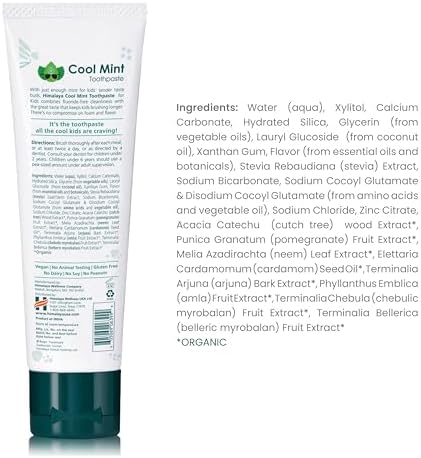 Himalaya Botanique Kids Toothpaste, Cool Mint, Fluoride-Free, Gentle, No Artificial Colors, SLS Free, Gluten Free, Cruelty Free, Vegan, Foaming, 4 Oz, 1 Pack…