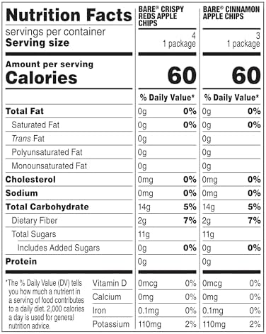 bare Baked Crunchy Apple Chips, 2 Flavor Variety, 0.53oz Snack Bags (7 Pack)