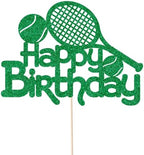 Happy Birthday Tennis Cake Topper Boys Men Tennis Player Cake Toppers Racket Ball Sport Theme Happy Birthday Party decoration Green glitter