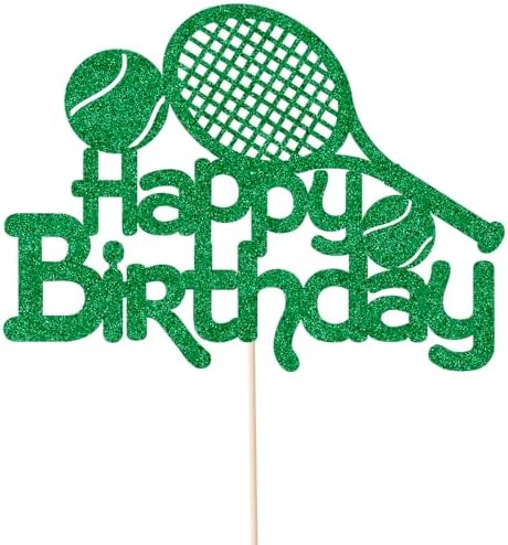 Happy Birthday Tennis Cake Topper Boys Men Tennis Player Cake Toppers Racket Ball Sport Theme Happy Birthday Party decoration Green glitter