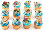 40 PCS Edible Turtles Cupcake Toppers for Baby Wafer Paper Sea Animals Baby Shower Party Picks for Drink Topper Sea Animals Theme Baby Shower Kids Birthday Party Supplies