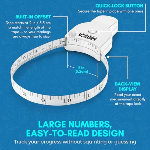 Body Fat Caliper and Measuring Tape for Body - Skinfold Calipers and Body Fat Tape Measure Tool for Accurately Measuring BMI Skin Fold Fitness and Weight-Loss (White)