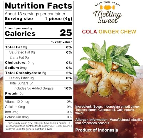 Melting Sweet Ginger Candy Chewy Ginger Chew (Cola, 1.8 Ounce, Pack of 1)
