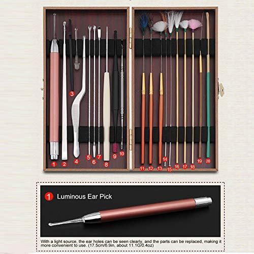20Pcs Ear Wax Removal Tools, Stainless Steel Earwax Remover Kit Deeply Clean Massage Relaxing Ear Spoon Curette Tweezers Goose Feather Stick Set Ear Pick Earwax Cleaner Set