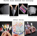Tecbeauty 600pcs Cellophane Bags Kit-300pcs 3x4 inch Clear Cellophane Treat Bags Cello Cookie Bag, 300pcs Colors Ties for Wedding Birthday Party Favor Gift Packing