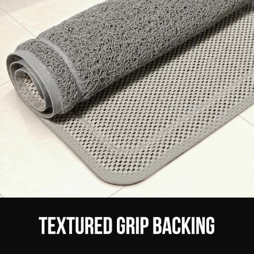 GORILLA GRIP Exfoliating Bath and Shower Mat, Textured Backing, Soft Loofah-Style Foot Scrubber for Outside or Inside Bathtub, Quick Dry Easy Drainage Tub Floor Mats, Bathroom Essentials, 24x16, Gray