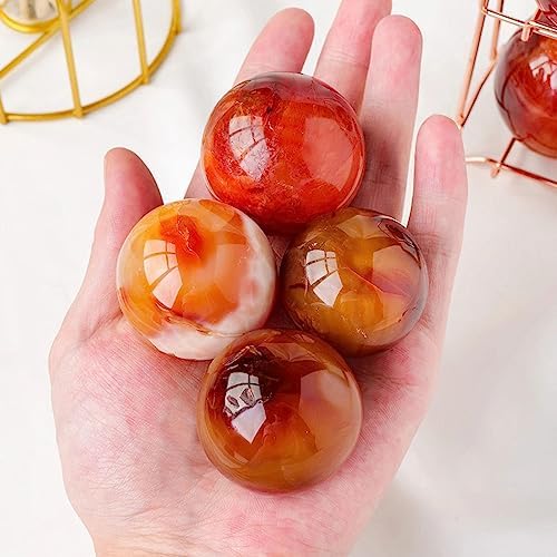 Natural Red Carnelian Agate Ball - Healing Crystal Sphere Balls with Stand - Quartz Crystal Sphere Minerals Specimen for Fengshui Meditation Energy Reiki Home Decor,40-50mm