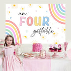 Unforgettable 4th Birthday Girl Decorations Backdrop 5 * 3ft Vinyl Cloth Fabric Photography Background for Princess Rainbow 4 Four Years Old 4th Girl Birthday Decoration