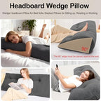 Headboard Pillow Queen, Large Triangular Wedge Cushion with Neck Roll Pillow for Reading Sitting Working, Backrest Positioning Support Bodypillow with Removable Washable Cover for Bed Dorm Sofa