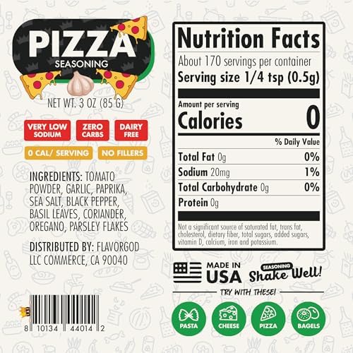 Pizza Seasoning Mix by Flavor God - Premium All Natural & Healthy Spice Blend for Grilling Chicken, Beef, Seafood, Vegetables, Salad, Tacos, Ravioli, & Pasta- Kosher, Gluten-Free, Dairy-Free, Vegan, Keto Friendly
