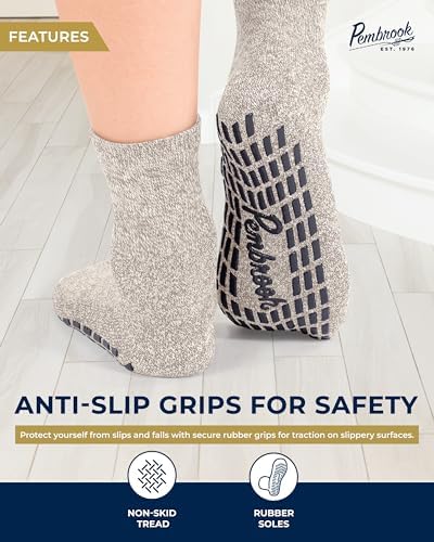 Pembrook 6 Pairs Diabetic Ankle Socks for Men & Women with Grips - 12 Colors Neuropathy Socks for Men | Non Slip | Edema