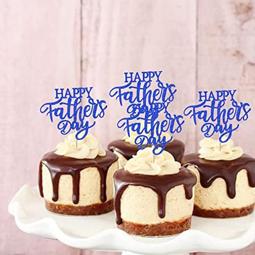 Rsstarxi 24 Pack Happy Father's Day Cupcake Toppers Glitter Love Daddy Best Father Super Dad Cupcake Picks for Happy Father's Day Birthday Party Cake Decorations Supplies Blue