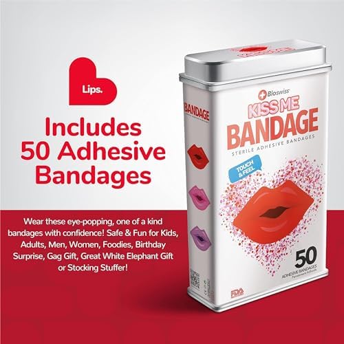BioSwiss Bandages, Lips Shaped Self Adhesive Bandage Set, Latex Free, Sterile Wound Care, 50 Count