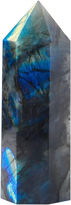 Runyangshi Large Labradorite Healing Crystal Wand 4.72"-5.12" Crystal Tower 6 Faceted Single Point Crystal Prism Wand Natural Quartz Stones for Meditation Reiki Chakra Therapy Home Decor Gift