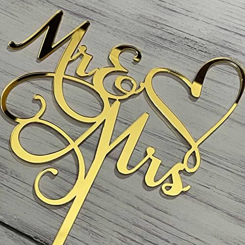 JIEEIN Mr & Mrs Cake Topper - Bride and Groom Sign Wedding, Engagement Cake Topper Decoration - Mirror Gold Acrylic
