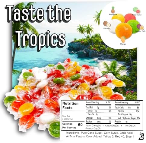 Tropical Mix Hard Candy (2 Pound Package) Pineapple, Watermelon, Passion Fruit, Mango, Coconut.