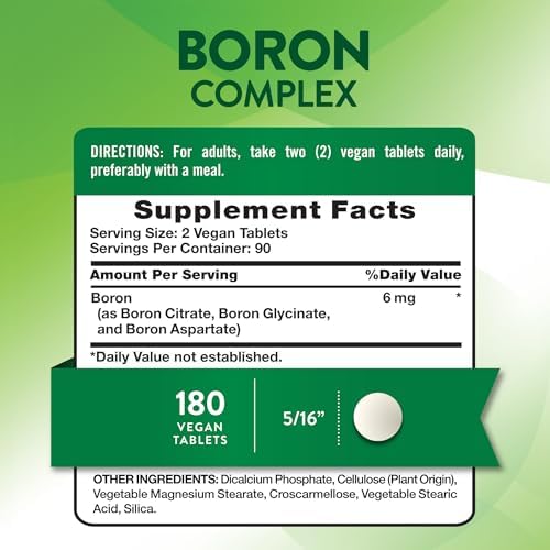 Nature's Truth Triple Action Boron Complex Supplement | 6mg | 180 Count | Vegan, Non-GMO & Gluten Free Mineral Support