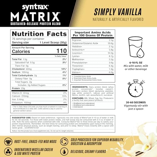 Syntrax Nutrition Matrix - Sustained-Release Protein Blend, Simply Vanilla 5 lbs. Real Vanilla Bean Specks