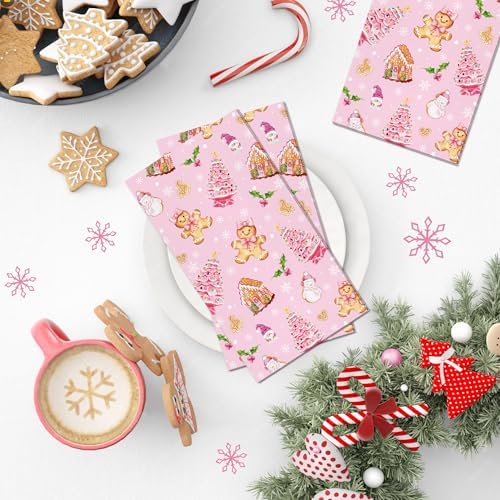 200PCS Christmas Paper Napkins Gingerbread Man Candy Cane Snowflake Guest Napkins Decorative Hand Towels Xmas Winter Lunch Dinner Napkin for Xmas Bathroom Wedding Birthday Baby Shower Party Decoration