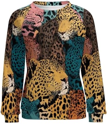 HOTYD Women's Animal Textured Sweatshirts Fashion Crewneck Long Sleeve Camo Sweatshirts Graphic Pullover Fall Clothes