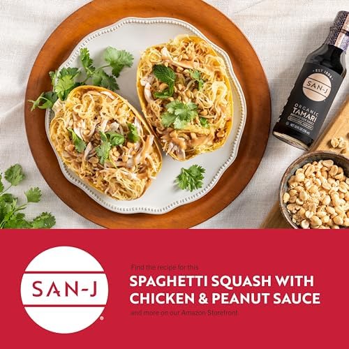 San-J - Organic Gluten Free Tamari Soy Sauce - Specially Brewed - Made with 100% Whole Soy - 10 oz. Bottle - Includes a Collector's Tin and custom pour spout
