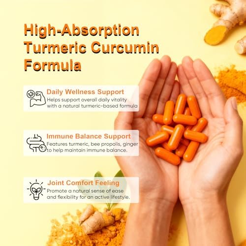 Biorootlabs Turmeric Curcumin Supplement 1000mg – 95% Curcuminoids with Ginger, Bee Propolis, Black Pepper, MCT Oil – High Absorption Formula for Wellness & Immune Support – 120 Capsules(1)