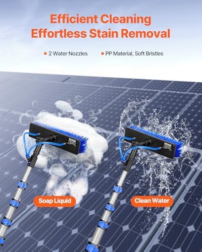 VEVOR Water Fed Pole Kit, 24FT Solar Panel Cleaning Pole with Extendable Handle, 180° Rotatable Brush Head & 65.6FT Hose, Household & Outdoor Window Cleaner Tool for Caravan Solar Panel Deck