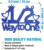 Blue Glitter 1/2 Way to One Cake Topper, 1/2 Birthday Cake Topper, Six Months Cake Topper for Boy Baby's Half Birthday Party, Baby Shower Cake Decorations