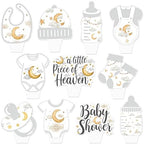A Little piece of Heaven Baby Shower Cupcake Toppers White Heaven Theme Birthday Cake Decorations 48PCS Baby Bottle Bodysuit Cupcake Pick for Heaven Sent Moon Cloud Baby Shower Supplies