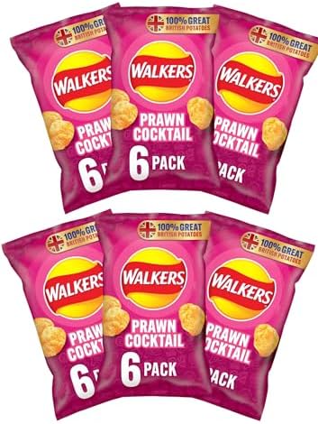 Walkers Prawn Cocktail Flavored Crisps, 25g Bags (Pack Of 6)