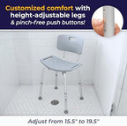 Drive Medical Shower Chair with Back - Adjustable Bathroom Bench - Suction Feet - Lightweight Durable Construction - Comfortable Contoured Seat - Grey