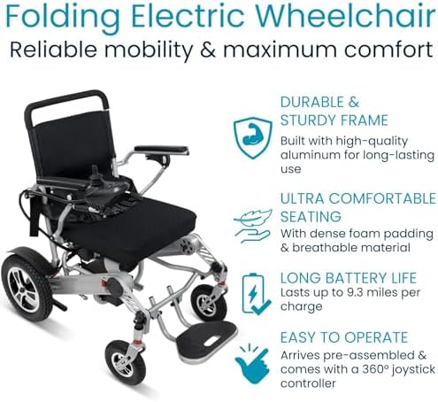Vive Mobility Folding Electric Wheelchair for Adults - Foldable Scooter Wheelchair - Accessories, Folding Power, Motorized, All Terrain Transport Travel Mobility Aid, Lightweight, Heavy Duty