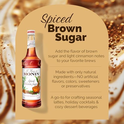 Monin - Spiced Brown Sugar Syrup, Sweet With Hints of Cinnamon, Natural Flavors, Great for Coffee, Desserts, Ciders, and Cocktails, Non-GMO, Gluten-Free (750 ml)