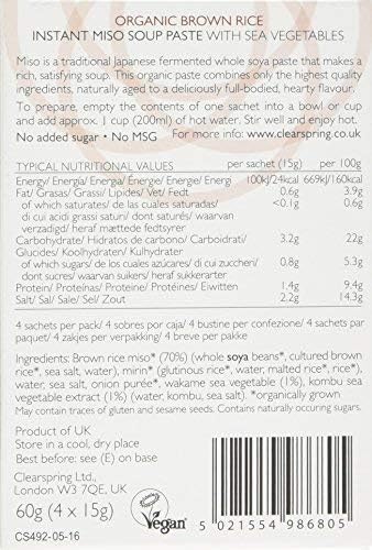 Clearspring Instant Organic Miso Veg Soup Paste 60 g (Pack of 4)