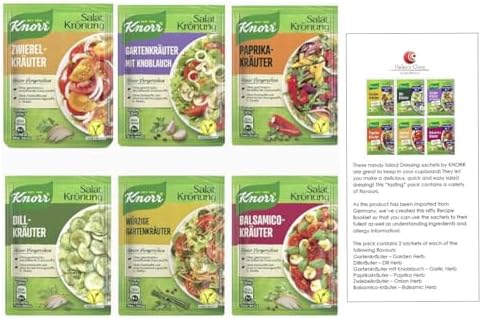 Salad Dressing Tasting Pack "B" - Instant Salad Dressing 12 pcs/sachets - by Helen's Own International - with English Instruction Booklet - Salat Krönung - Variety/Tasting Pack Selection"B"